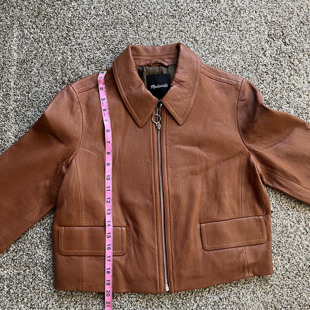 Madewell NWT shrunken zip-front leather jacket in cedar - Picture 5 of 11